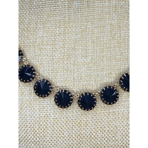 J. Crew Gold Tone Statement Necklace With Black Faceted Stones Adjustable Chain - Picture 3 of 11